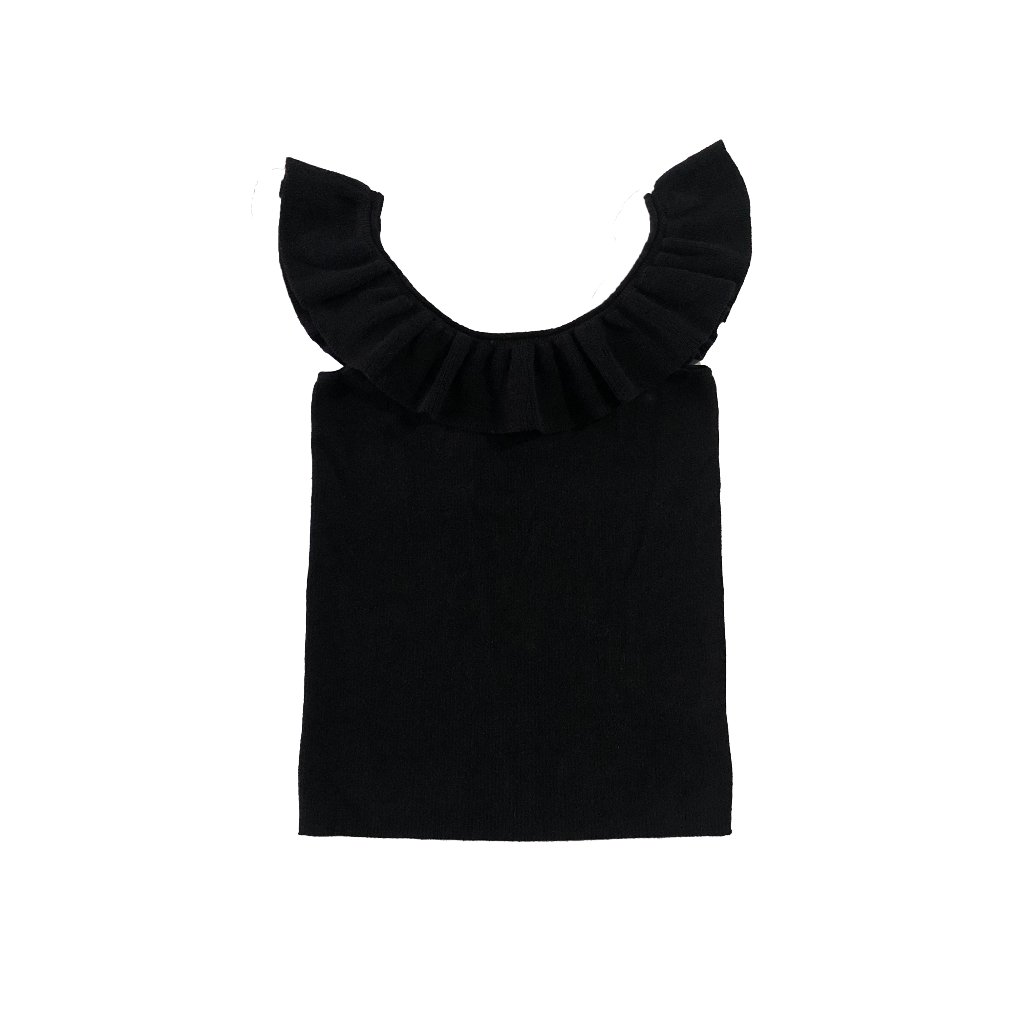 Loft Outlet Womens Size Xs Black Ruffled Short Cap Sleeves Knit Blouse Top